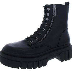 GUESS Womens Ferina Faux Leather Combat & Lace-up Boots